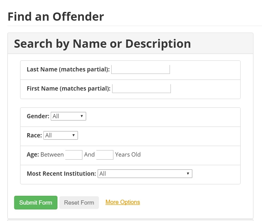 GDC Inmate Search form