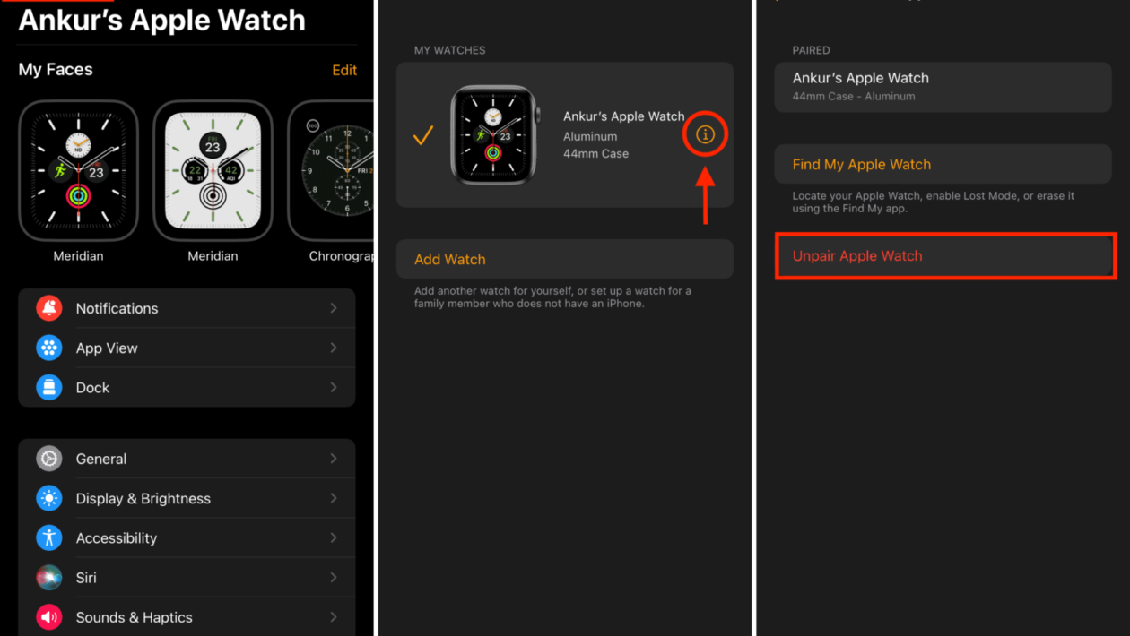 how to disconnct Apple Watch from iPhone