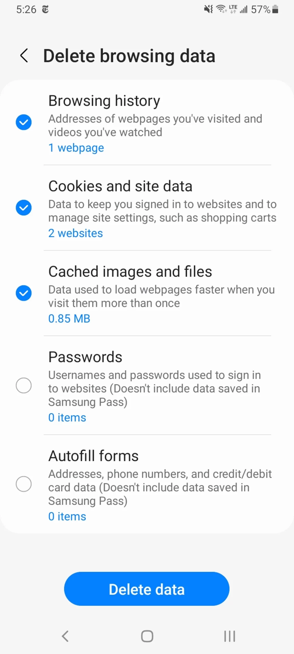 delete caches in android without password