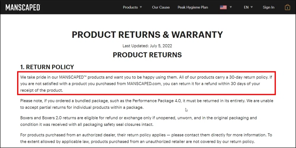manscaped refund policy