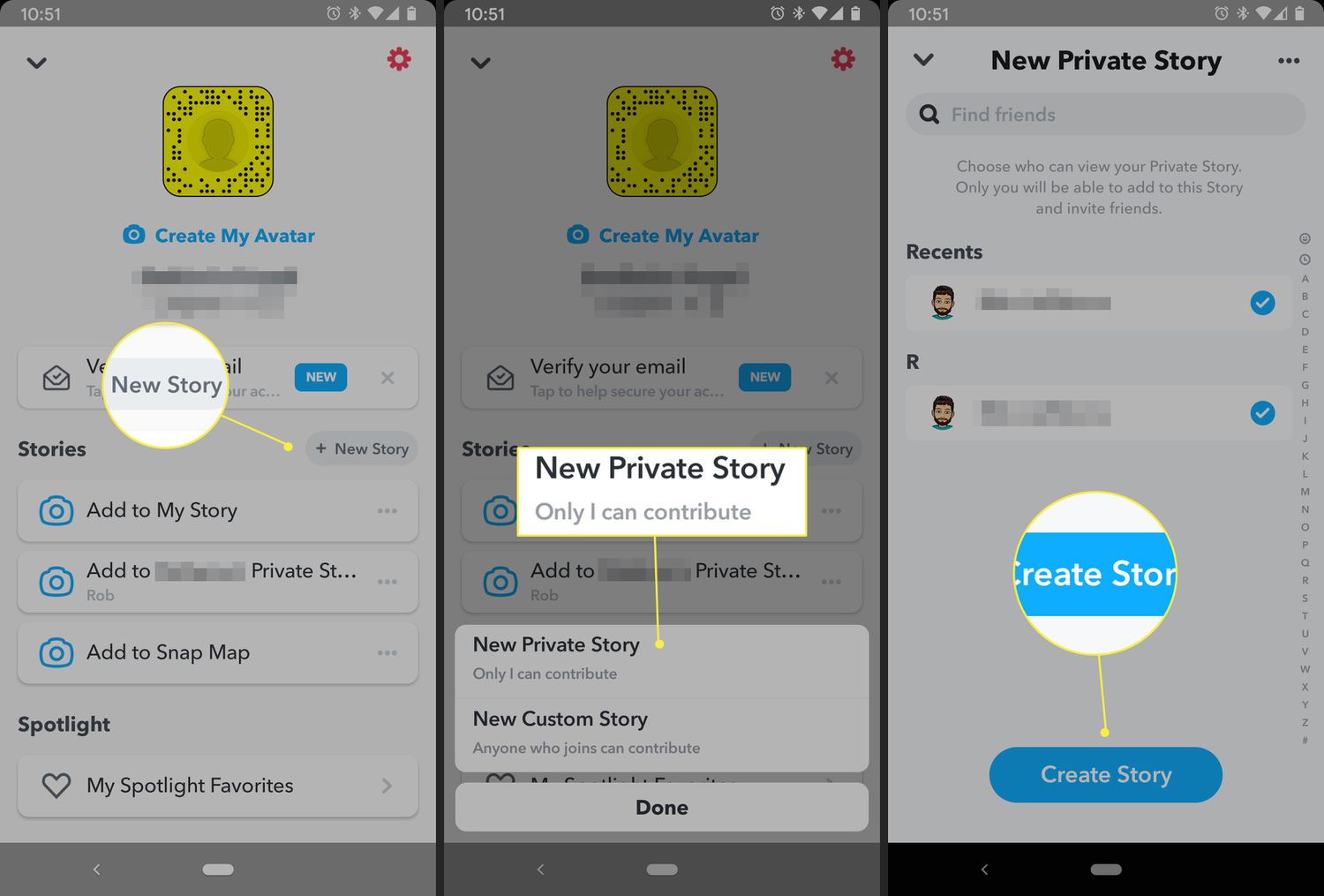 how to create new story in snapchat