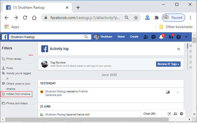 How To Unhide A Facebook Post on desktop